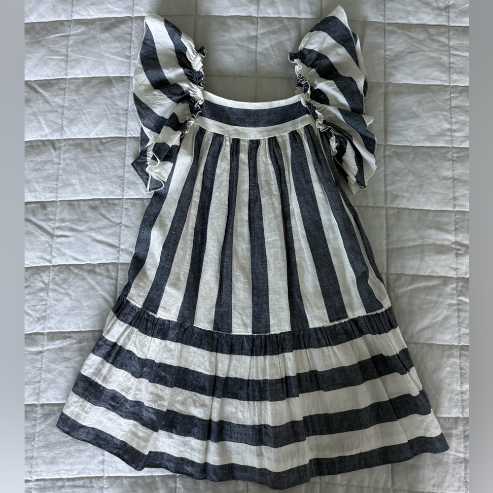 Elegant Striped Kids Dress with Ruffle Sleeves